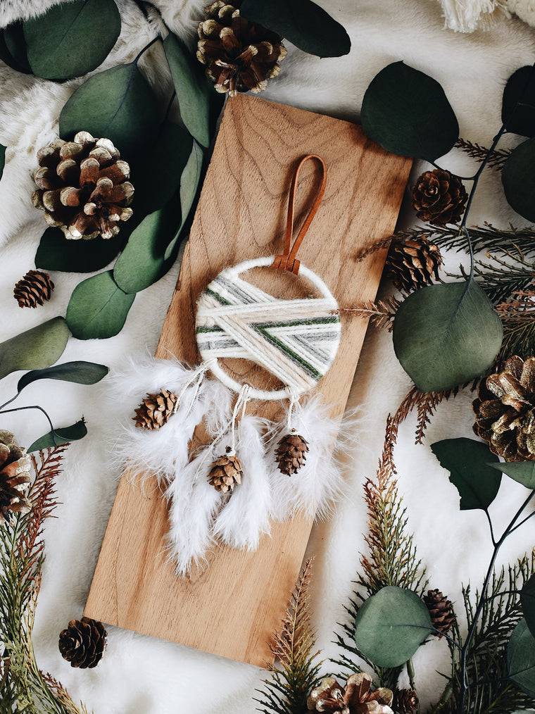 Winter Cabin Woven Dream Catcher - Pine